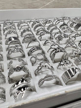 Conjunto de Anillos  de acero inoxidable tridimensional patrón mixto talla única abierto ajustable ( con patrón mixto )